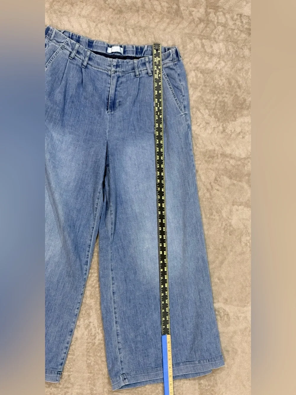 1822 Denim Wide Leg Pleated Denim Culottes Crop Pants Sz 12/31 Mom Croquette